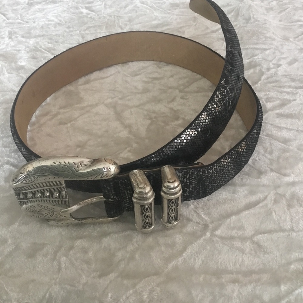 Streets Ahead Black Textured Leather Belt with Decorative Silver Buckle